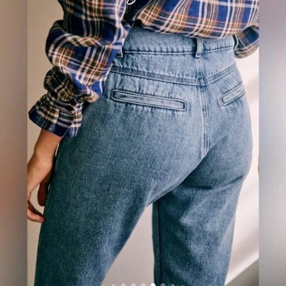 💕SEZANE💕 Sama High Waisted Tapered Jeans ~ Blue Denim 36 EU = US 4 NWT - Picture 9 of 16